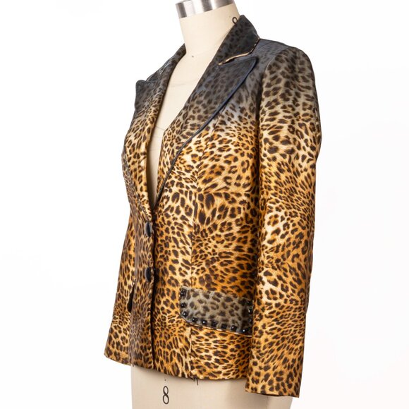 Alberto Makali Blue Ombre Leopard Print Silk Blazer sz 4 - Picture 3 of 10